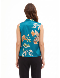 Blouse trapèze en satin à fleurs avec bouton bijou « Rinascimento » 2