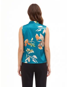 Blouse trapèze en satin à fleurs avec bouton bijou « Rinascimento » 2