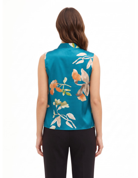 Blusa A Trapezio In Raso A Fiori Con Bottone Gioiello Rinascimento