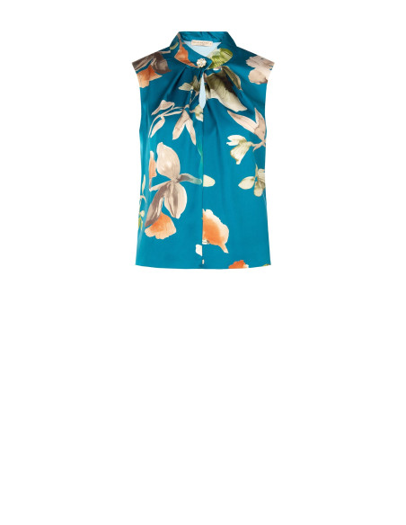 Blouse trapèze en satin à fleurs avec bouton bijou « Rinascimento »