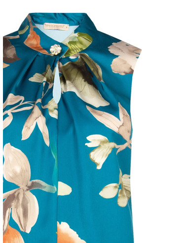 Blusa A Trapezio In Raso A Fiori Con Bottone Gioiello Rinascimento