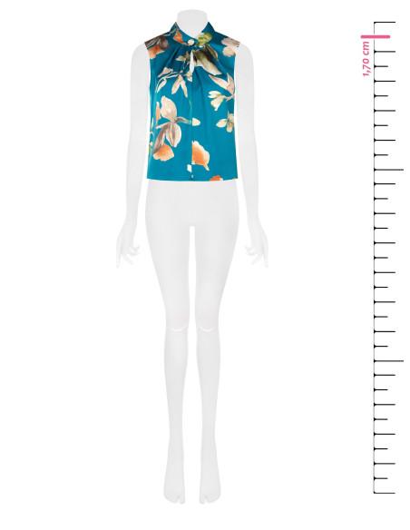 Floral Satin A-line Blouse with Rinascimento Jewelled Button