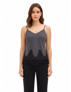 Technical Fabric Tank Top With Thin Straps And Rinascimento Lace Trim