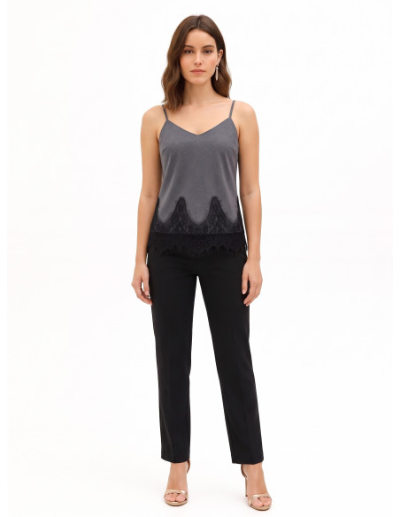 Technical Fabric Tank Top With Thin Straps And Rinascimento Lace Trim