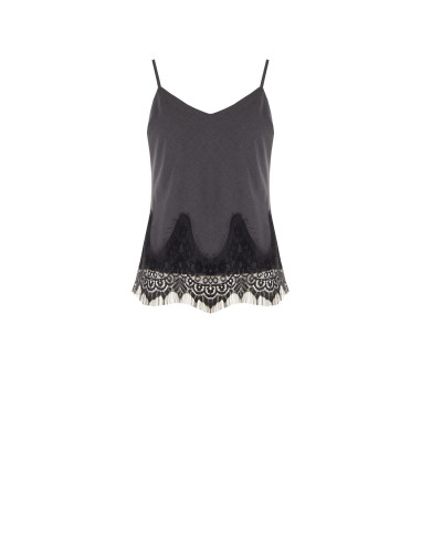 Technical Fabric Tank Top With Thin Straps And Rinascimento Lace Trim