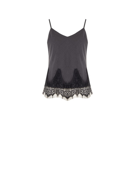 Technical Fabric Tank Top With Thin Straps And Rinascimento Lace Trim
