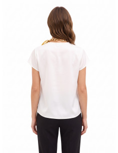 Blusa In Raso Opaco Scollo A V Con Catena E Foulard Intrecciati Rinascimento 2