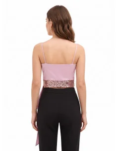 Crop top bustier en satin et paillettes avec long volant « Rinascimento » 2