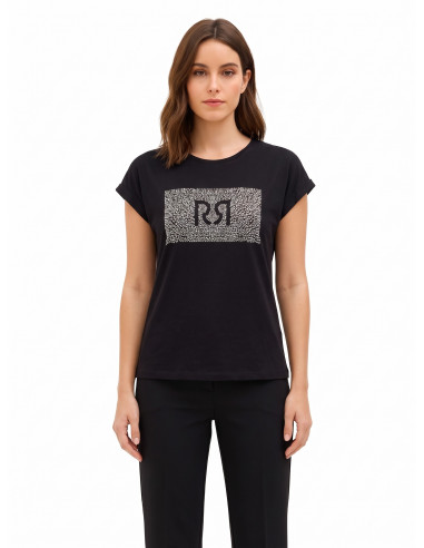 T-Shirt Regular In Cotone Con Risvolto Sulle Maniche E Logo In Strass Rinascimento
