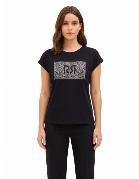 T-Shirt Regular In Cotone Con Risvolto Sulle Maniche E Logo In Strass Rinascimento