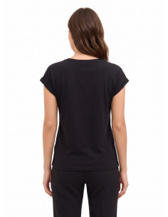 T-Shirt Regular In Cotone Con Risvolto Sulle Maniche E Logo In Strass Rinascimento 2