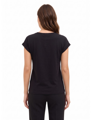 T-Shirt Regular In Cotone Con Risvolto Sulle Maniche E Logo In Strass Rinascimento