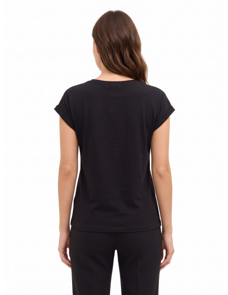 T-Shirt Regular In Cotone Con Risvolto Sulle Maniche E Logo In Strass Rinascimento