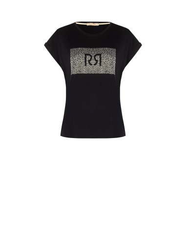 T-Shirt Regular In Cotone Con Risvolto Sulle Maniche E Logo In Strass Rinascimento