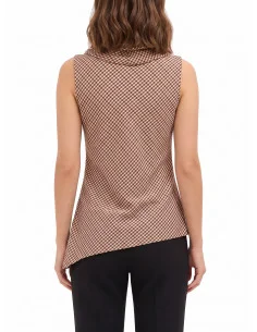 Rinascimento Checked Top with Draped Neckline and Asymmetrical Cut 2