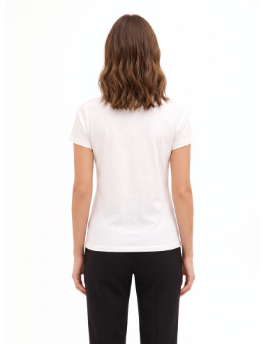 T-Shirt Regular In Cotone Con Stampa Fashion Laminata E Strass Rinascimento