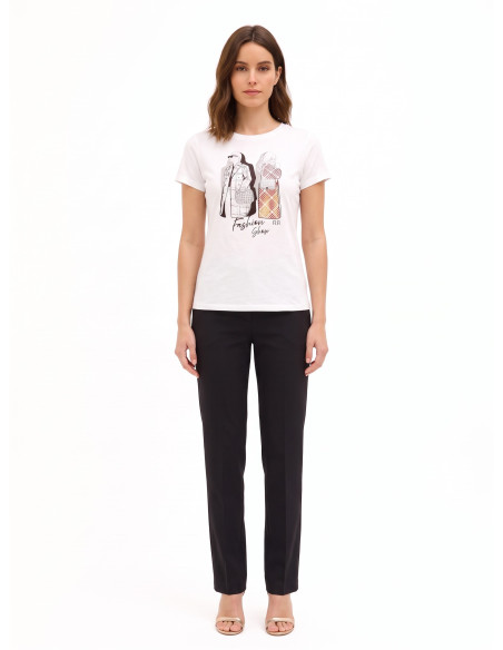 T-shirt coupe classique en coton avec imprimé tendance laminé et strass « Rinascimento »