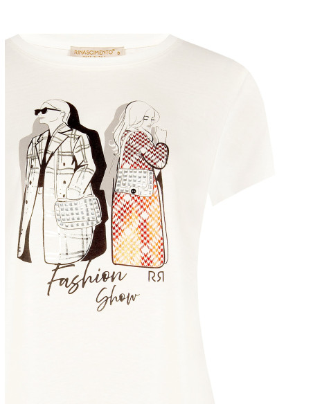 Regular-fit cotton T-shirt with a laminated fashion print and Rinascimento-style rhinestones