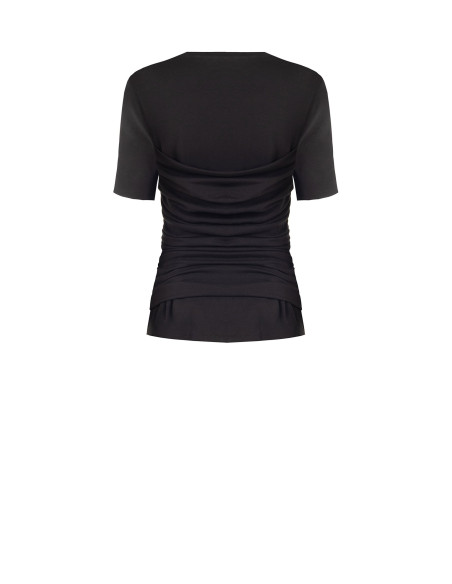 Regular-fit T-shirt in a cotton blend with draping and Rinascimento-style cabochon crystals
