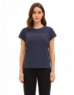 Regular-fit T-shirt in a cotton blend with the word ‘Dreamer’ in thin chain stitch – Rinascimento