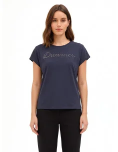 Regular-fit T-shirt in a cotton blend with the word ‘Dreamer’ in thin chain stitch – Rinascimento