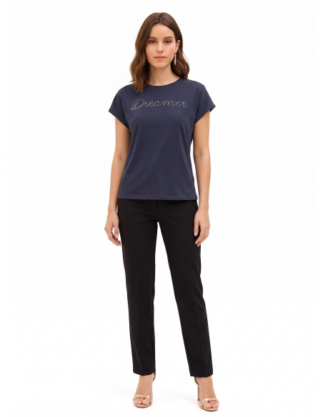 T-Shirt Regular In Misto Cotone Con Scritta Dreamer In Catena Sottile Rinascimento
