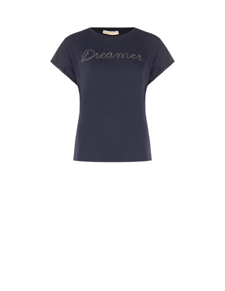 Regular-fit T-shirt in a cotton blend with the word ‘Dreamer’ in thin chain stitch – Rinascimento