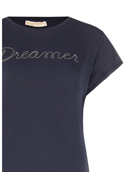 Regular-fit T-shirt in a cotton blend with the word ‘Dreamer’ in thin chain stitch – Rinascimento