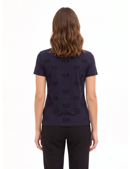 T-Shirt Regular In Misto Cotone Con Motivo Logo Rr Floccato Rinascimento