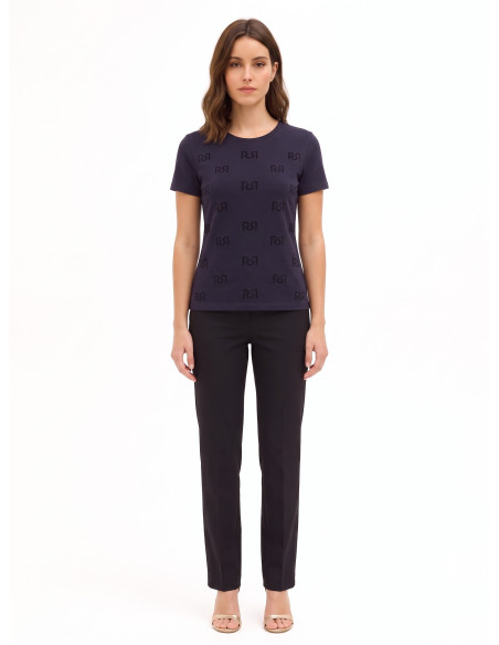 T-Shirt Regular In Misto Cotone Con Motivo Logo Rr Floccato Rinascimento
