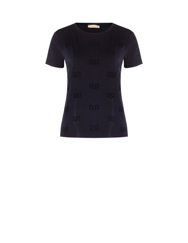 T-Shirt Regular In Misto Cotone Con Motivo Logo Rr Floccato Rinascimento