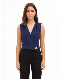 Cadi Fabric Cross-Over Top with Rinascimento Jewelled Button