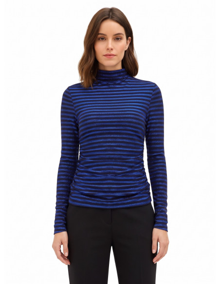 Striped Turtleneck Top in Lurex, Gathered at the Sides – Rinascimento