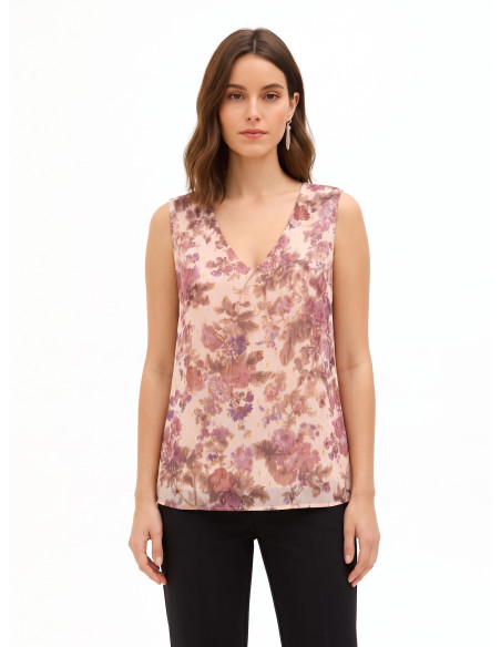 Wide-cut A-line top in floral georgette with Rinascimento-style lurex drops