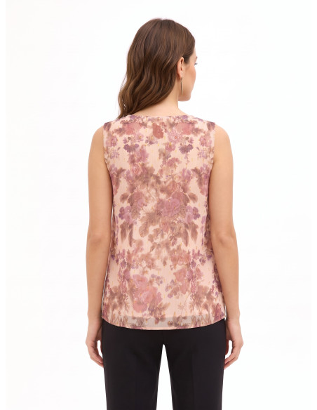 Haut ample à coupe trapèze en georgette à fleurs avec des gouttes de lurex « Rinascimento »