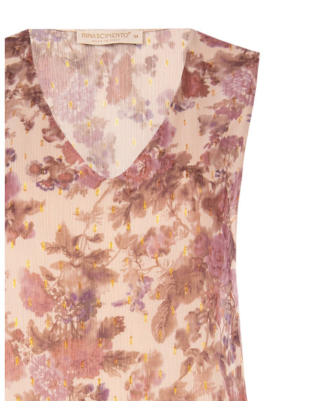 Haut ample à coupe trapèze en georgette à fleurs avec des gouttes de lurex « Rinascimento »