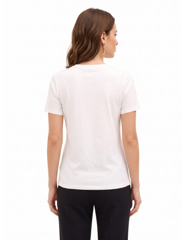 T-Shirt Regular In Cotone Con Stampa Geometrica E Dettagli Laminati Rinascimento