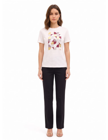 T-Shirt Regular In Cotone Con Stampa Geometrica E Dettagli Laminati Rinascimento