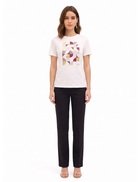 T-shirt coupe classique en coton avec imprimé géométrique et détails laminés « Rinascimento »