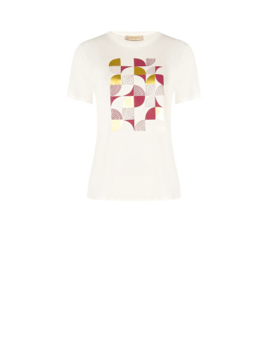 T-shirt coupe classique en coton avec imprimé géométrique et détails laminés « Rinascimento »