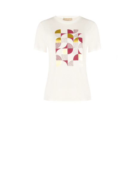 T-Shirt Regular In Cotone Con Stampa Geometrica E Dettagli Laminati Rinascimento