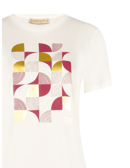 T-shirt coupe classique en coton avec imprimé géométrique et détails laminés « Rinascimento »