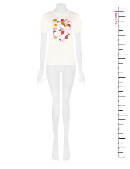 T-shirt coupe classique en coton avec imprimé géométrique et détails laminés « Rinascimento »