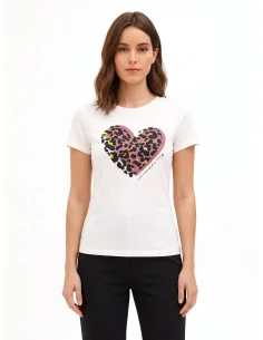 T-shirt coupe classique en coton avec imprimé « cœur tacheté » floqué « Rinascimento »
