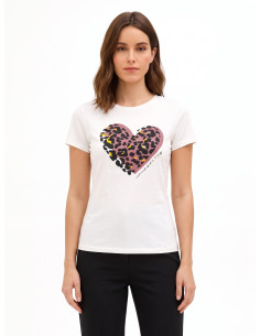 T-Shirt Regular In Cotone Con Stampa Cuore Maculato Floccato Rinascimento