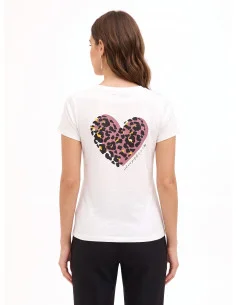 T-Shirt Regular In Cotone Con Stampa Cuore Maculato Floccato Rinascimento 2