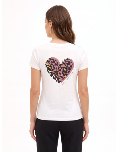 T-Shirt Regular In Cotone Con Stampa Cuore Maculato Floccato Rinascimento