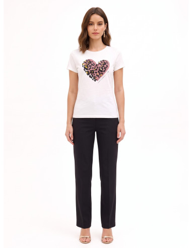 T-shirt coupe classique en coton avec imprimé « cœur tacheté » floqué « Rinascimento »