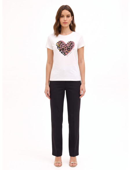 T-shirt coupe classique en coton avec imprimé « cœur tacheté » floqué « Rinascimento »