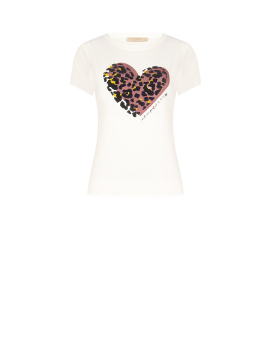 Regular-fit cotton T-shirt with a flocked spotted heart print by Rinascimento
